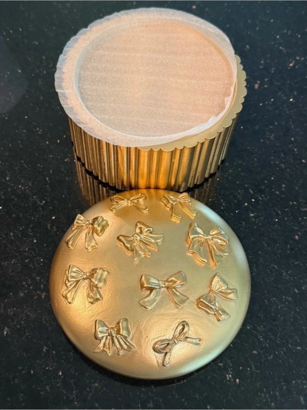 Gold Bow Embossed Round Trinket Box